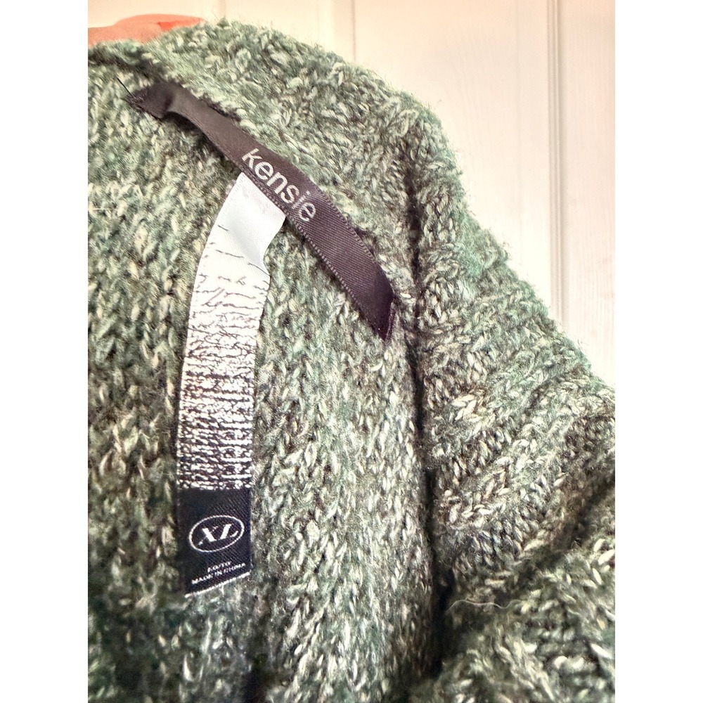 Kensie Womens XL Sage Green Cowl Neck Waffle Knit Pullover Sweater